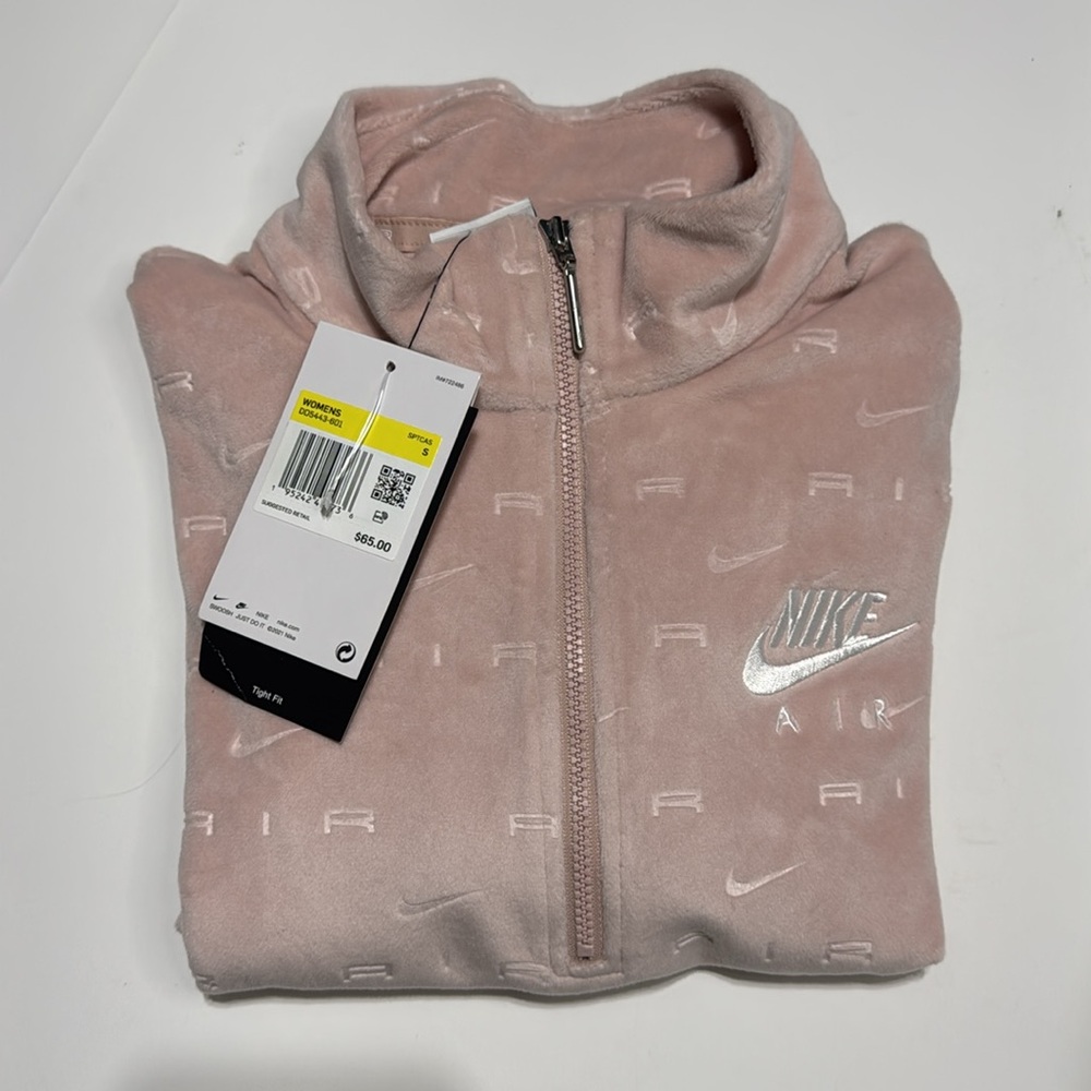 NWT Nike Women's size small Pink Velour Air 1/4 Zip jacket - Picture 3 of 4